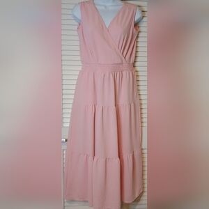 Nin Leonard Elegant Pink Sleeveless Elastic Waist Band Dress Size Small